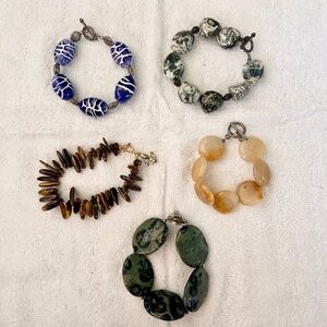 Lot of 5 Artisan Made Bracelets Beaded Real Stone Agate Metal Clasps